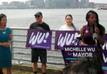 At LoPresti Park press conference, District 1 City Councilor Lydia Edwards endorses At-Large City Councilor Michelle Wu for mayor Edwards East Boston Endorses Michelle Wu Roslindale for MAYOR