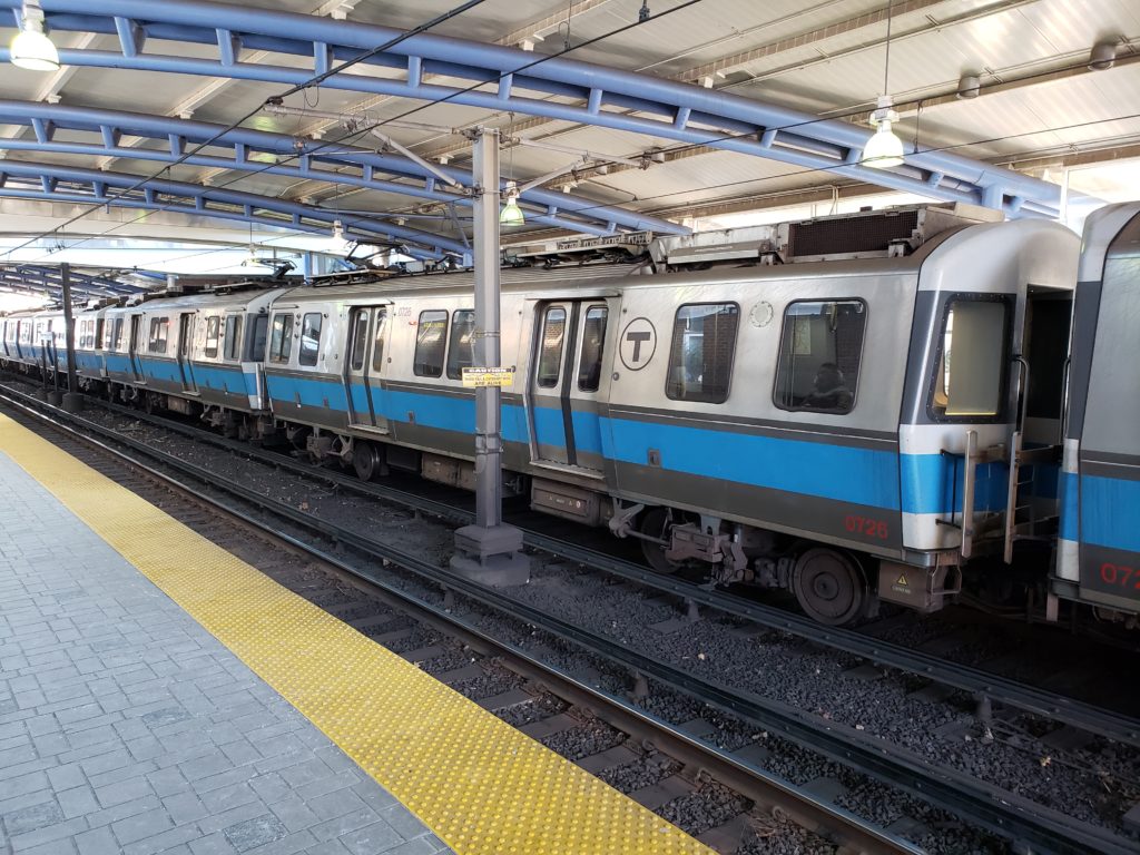 Blue Liine Train at Airport Statoin in East Boston