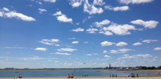 Constitution Beach receives a 93% water quality rating according to Save the Harborย East Boston Beach