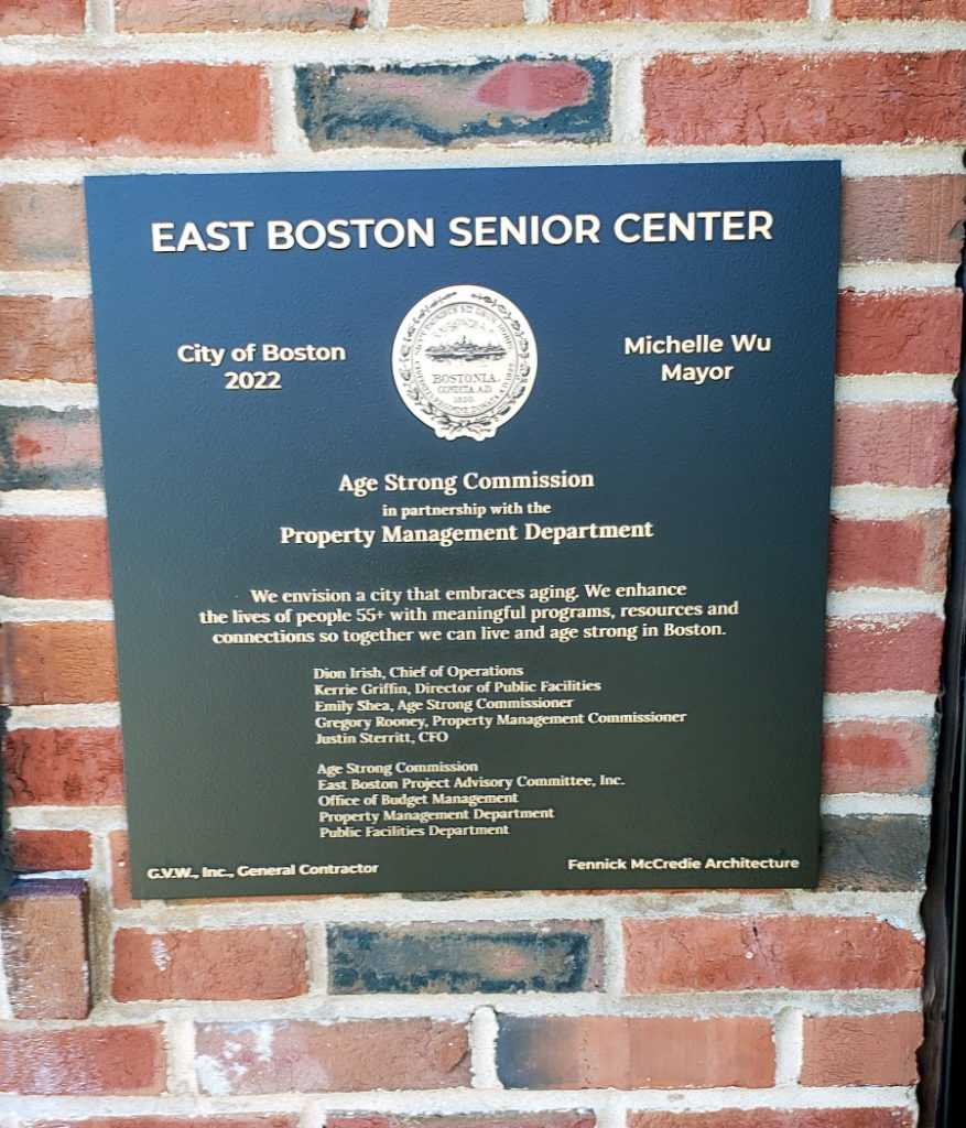 East Boston Senior Center plaque in Orient Heights