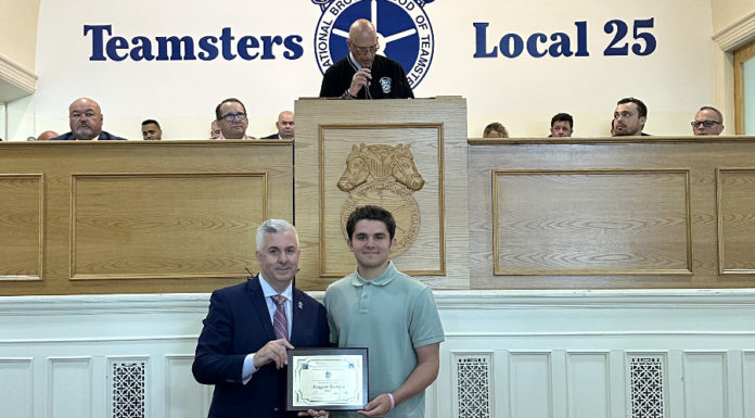 Teamsters Local 25 awards college scholarship to Teagen Scarpa of East Boston
