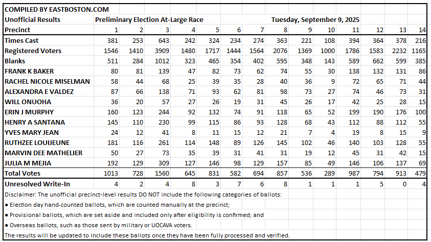 East Boston votes 2025 Preliminary