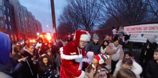 Santa arrives on the East Boston Greenway