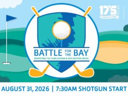 Mark the Date: August 31 – The Y’s 6th Annual Battle for the Bay Golf Tournament Poster for Battle for the Bay charity golf event benefiting the Charleston & East Boston YMCAs, Aug 31, 2016, 7:30 AM shotgun start.