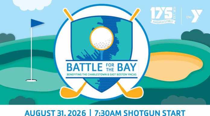 Mark the Date: August 31 – The Y’s 6th Annual Battle for the Bay Golf Tournament Poster for Battle for the Bay charity golf event benefiting the Charleston & East Boston YMCAs, Aug 31, 2016, 7:30 AM shotgun start.